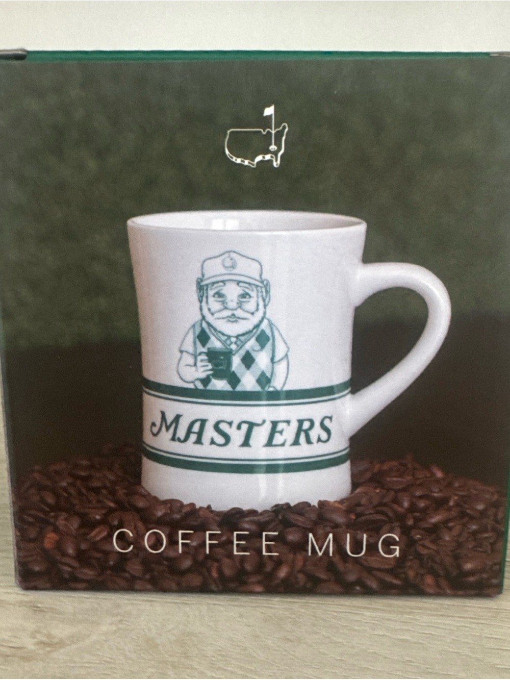 Masters White and Green Gnome Logo Coffee Mug New